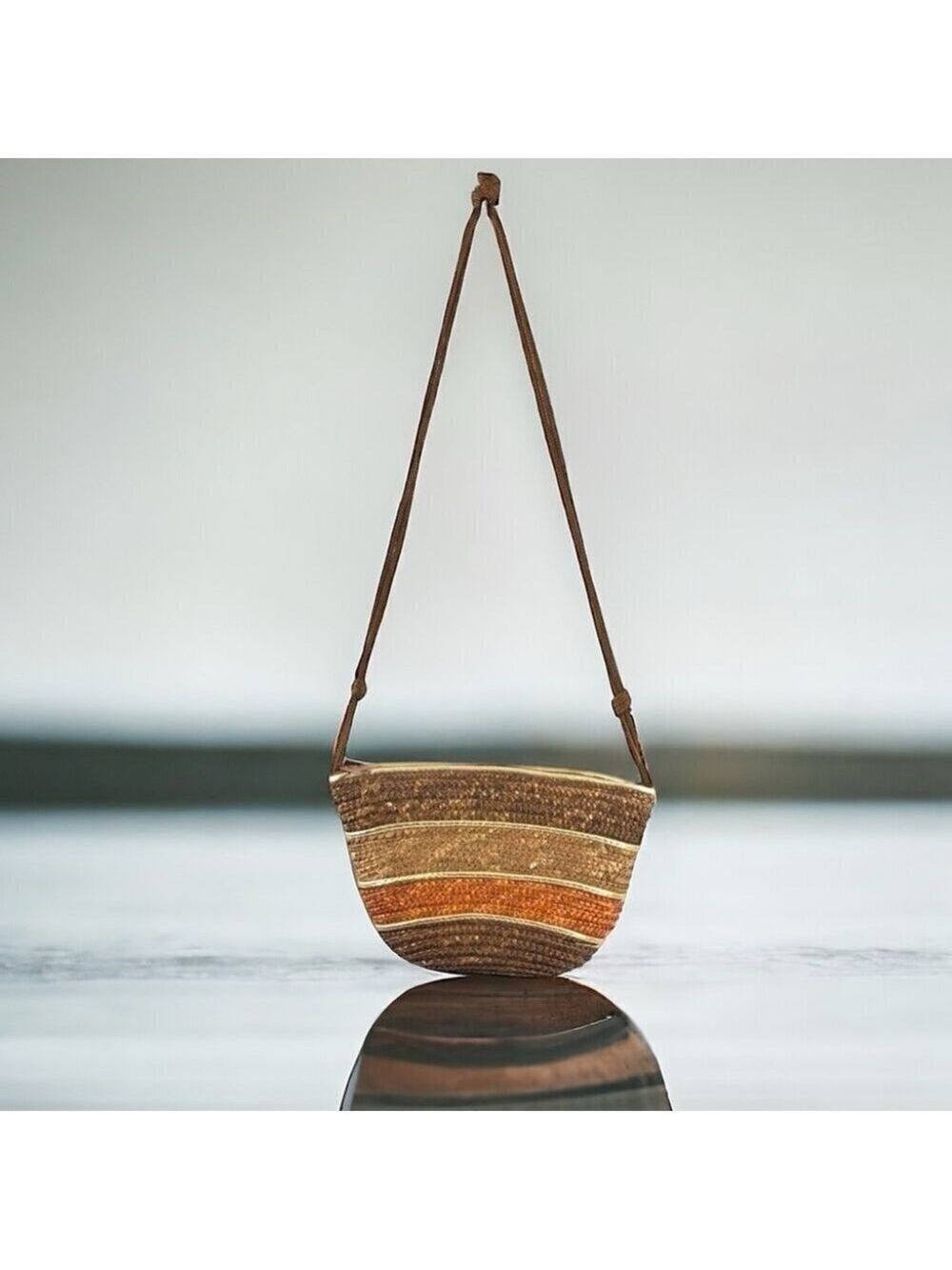 Brown Colourblock Straw Crossbody Bag w/Rope Strap